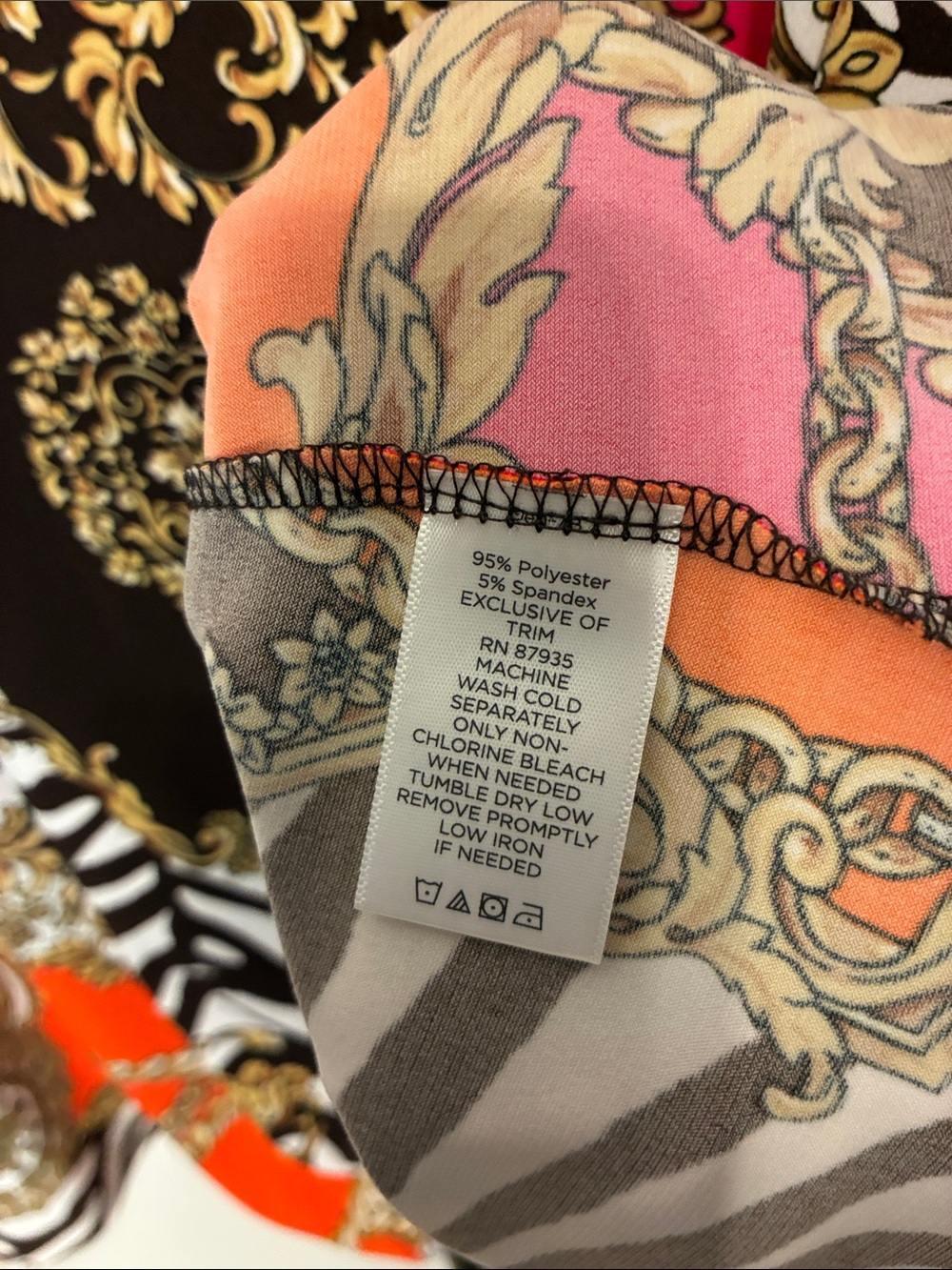 Susan Graver Bold Mixed-Print Animal Print Tunic Pink Orange Black White Plus 2X - Picture 5 of 7